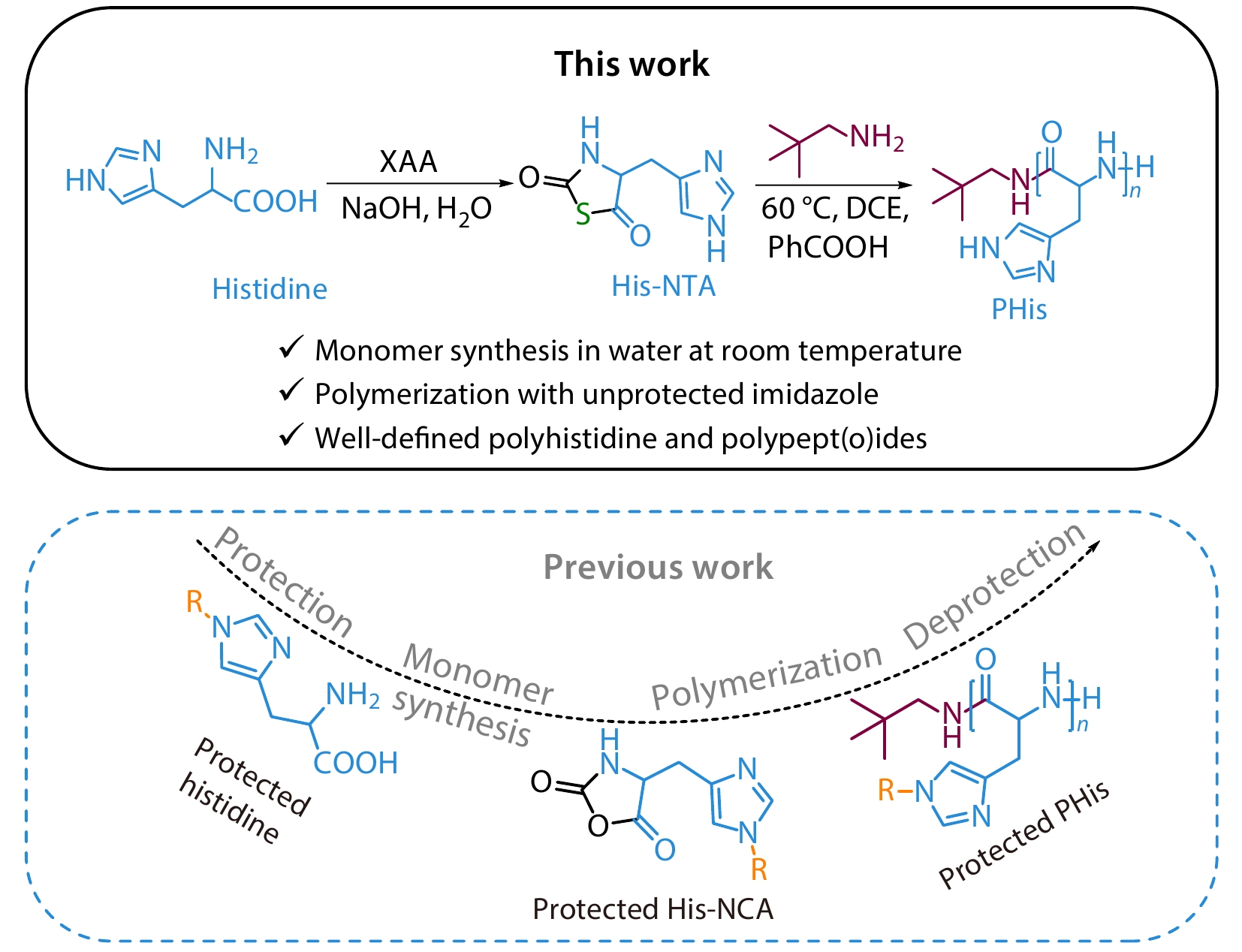Histidine <italic style="font-style: italic">N</italic>-Thiocarboxyanhydride: Direct Synthesis and Polymerization without Protection towards Well-defined Polyhistidine